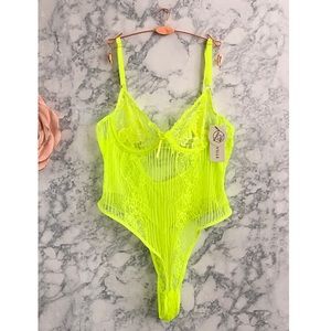 💚 Brights Lace Bodysuit Teddy - Neon Green